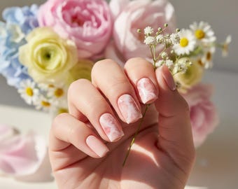 Pastel Marble Swirl Almond Press On Nails – Cloudcore Set