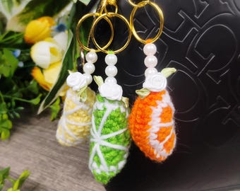 Crochet Citrus Keychain: Handmade Lemon Lime Orange Fruit Charm