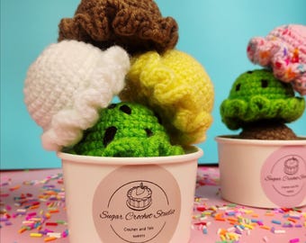 Handmade Crochet Ice Cream Scoops Set (SET OF 3): Plush Food Decor
