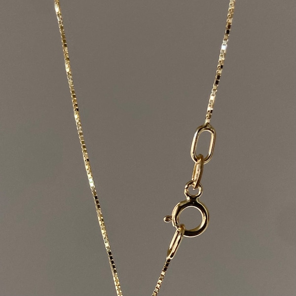 Solid 10k Gold Box Chain Necklace 0.5MM 0.6MM 0.8MM Dainty Necklace Layering Necklace Yellow Gold 10k Italy Chain 14” 16” 18” 20” 22” 24”