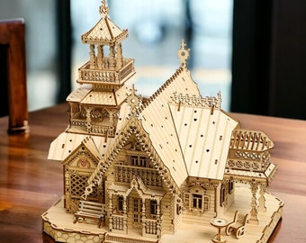3D doe-het-zelf houten huis / mechanische modelbouwset / montagespeelgoedcadeau voor volwassenen en kinderen