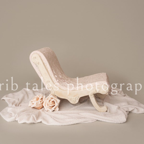 Digital backdrop, pink sofa background for newborn baby girl or sitter session. Sofa, Chaise, Settee, Pink Roses with Cream Lace Settee