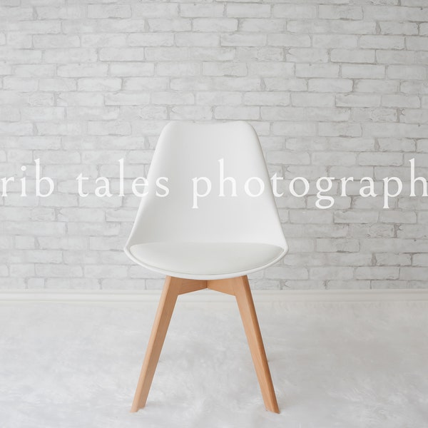 White Chair with White Brick Background for Photography Composite, Digital Backdrop, Simple Photography Backdrop, Newborn Photography