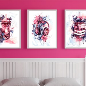 Digital Download Tween Teen Girls Bedroom Decor, Set of 3 Preppy Wall Art, Wall Art Hangings, Head Phones Art, Teen Girls Art, Printable