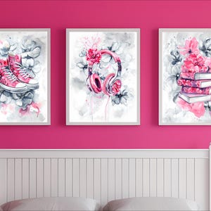 Digital Download Tween Teen Girls Bedroom Decor, Set of 3 Preppy Wall Art, Wall Art Hangings, Head Phones Art, Teen Girls Art, Printable