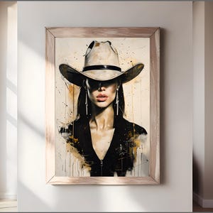 Abstrakcyjny wydruk artystyczny „Kowbojka”: Nowoczesny wystrój w stylu westernu (PNG do pobrania, Obrazy do druku, Sztuka do druku)