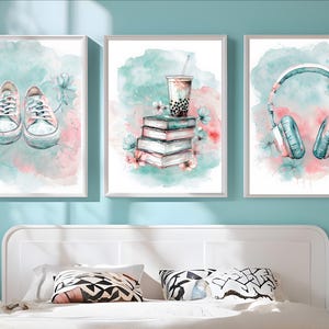 Digital Download Tween Teen Girls Bedroom Decor, Set of 3 Preppy Wall Art, Wall Art Hangings, Head Phones Art, Teen Girls Art, Printable