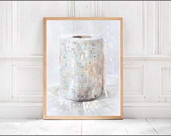Toilet Paper Disco Ball Bathroom Print: Glam Maximalist Art (Digital Download PNG FilePrintable Pictures, Printable ArtArt for Bathroom