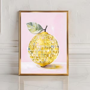 Retro Zitrone Disco Ball Print, Küchendruck, Funky Food Home Decor, Küche Wandkunst, Adrette Zitrusfrüchte Wandkunst, DIY Dekor, Geschenk für Sie