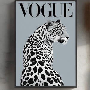 Leopard Wall Art, Black and White Leopard Wall Art, Trendy Fashion Stylish Prints Decor Office Aesthetic Girly Wall Art Fashion Magazine