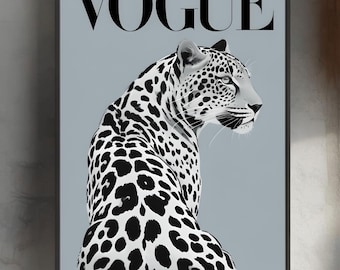 Black and White Leopard Vogue Art Print: Girly Wall Decor (PNG Digital Download)