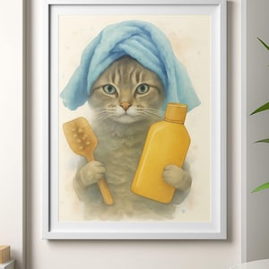 Bathroom Wall Art, Cat Bathroom Poster, Black and White Art, Bathroom Print, Maximalist Art, Modern Wall Art, Home Decor, Fun Wall Art
