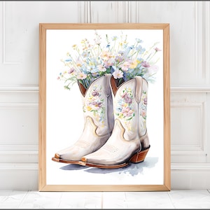 Cowgirl Boots Printable Art, Western Nursery Wall Art Print, Coastal Cowgirl Aesthetic, Dorm Decor, Girly Wall Art, Apartment Wall Art,