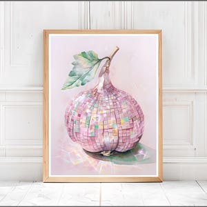 Retro Knoblauch Diskokugel Druck, Küche Druck, Funky Food Wohnkultur, Küche Wandkunst, Preppy Zitrusfrüchte Wandkunst, DIY Dekor, Wohnkultur