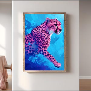 Impressão de arte de chita, vintage, arte de parede azul, impressão de arte animal, arte contemporânea para casa de estilo maximalista, arte de parede maximalista, decoração de dopamina