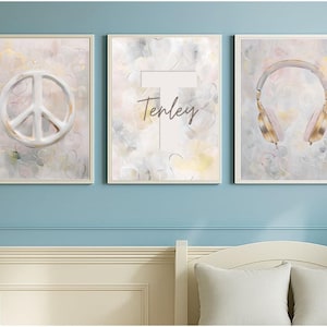 Personalized Tween Teen Girls Bedroom Decor, Set of 3 Preppy Wall Art, Wall Art Hangings, Head Phones Art, Teen Girls Art, Printable