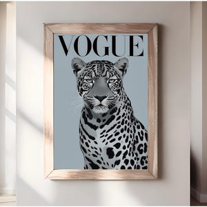 Leopard Wall Art, Black and White Leopard Wall Art, Trendy Fashion Stylish Prints Decor Office Aesthetic Girly Wall Art Fashion Magazine