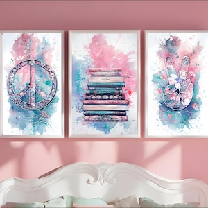 Tween Teen Girls Bedroom Decor, Set of 3 Preppy Wall Art, Wall Art Hangings, Teen Girls Art, Peace Love Wall Art, Printable