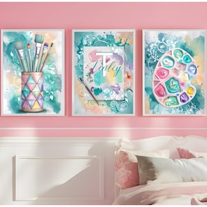 Personalized Tween Teen Girls Bedroom Decor, Set of 3 Preppy Wall Art, Wall Art Hangings, Head Phones Art, Teen Girls Art, Printable