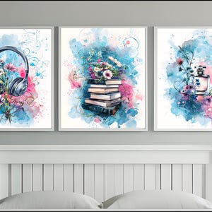 Digital Download Tween Teen Girls Bedroom Decor, Set of 3 Preppy Wall Art, Wall Art Hangings, Head Phones Art, Teen Girls Art, Printable