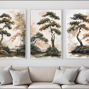 Japandi Tree Set of 3, Neutral nature Wall Art Prints, Modern Botanical Wall Art, Scandinavian Tree Wall Decor, Japanese Minimalist