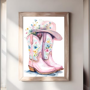 Cowgirl Boots Printable Art, Western Nursery Wall Art Print, Coastal Cowgirl Aesthetic, Dorm Decor, Girly Wall Art, Apartment Wall Art,