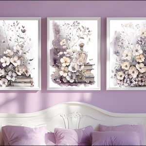 Purple Floral Bedroom Art Prints: Tween Teen Girl Room Decor (Digital Download)