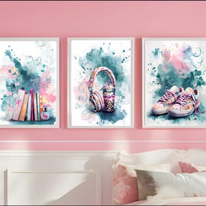 Digital Download Tween Teen Girls Bedroom Decor, Set of 3 Preppy Wall Art, Wall Art Hangings, Head Phones Art, Teen Girls Art, Printable