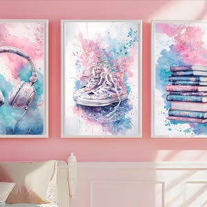 Digital Download Tween Teen Girls Bedroom Decor, Set of 3 Preppy Wall Art, Wall Art Hangings, Head Phones Art, Teen Girls Art, Printable