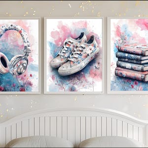 Digital Download Tween Teen Girls Bedroom Decor, Set of 3 Preppy Wall Art, Wall Art Hangings, Head Phones Art, Teen Girls Art, Printable