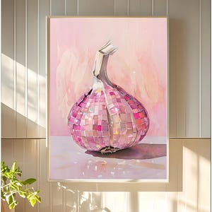 Retro Knoblauch Diskokugel Druck, Küche Druck, Funky Food Wohnkultur, Küche Wandkunst, Preppy Zitrusfrüchte Wandkunst, DIY Dekor, Wohnkultur