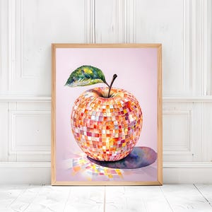 Retro Apfel Diskokugel Druck, Küchendruck, Funky Food Wohnkultur, Küche Wandkunst, Adrette Zitrusfrüchte Wandkunst, DIY Dekor, Geschenk für Sie