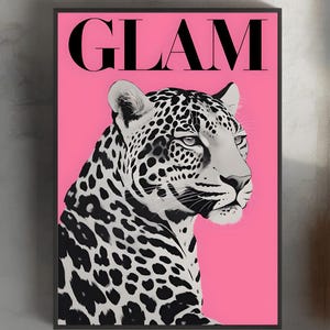 Leopard Wall Art, Black and White Leopard Wall Art, Trendy Fashion Stylish Prints Decor Office Aesthetic Girly Wall Art Fashion Magazine
