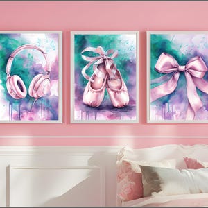 Ballet Digital Download, Tween Girls Bedroom Decor, Set of 3 Preppy Wall Art, Wall Art Hangings, Head Phones Art, Teen Girls Art, Printable