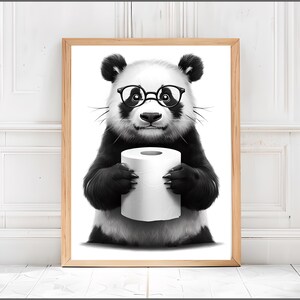 Panda Bathroom Poster: Black and White Animal Art (Digital Download)