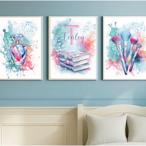 Personalized Tween Teen Girls Bedroom Decor, Set of 3 Preppy Wall Art, Wall Art Hangings, Head Phones Art, Teen Girls Art, Printable