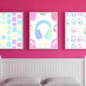 Digital Download Tween Teen Girls Bedroom Decor, Set of 3 Preppy Wall Art, Wall Art Hangings, Head Phones Art, Teen Girls Art, Printable