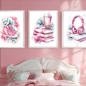 Art Deco Wall Art, Tween Teen Girls Bedroom Decor, Set of 3 Preppy Wall Art, Wall Art Hangings, Head Phones Art, Teen Girls Art, Printable
