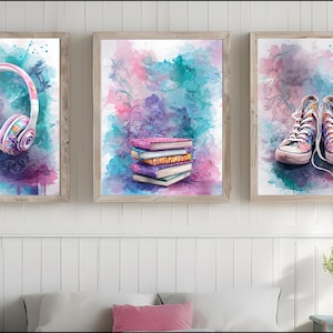 Digital Download Tween Teen Girls Bedroom Decor, Set of 3 Preppy Wall Art, Wall Art Hangings, Head Phones Art, Teen Girls Art, Printable