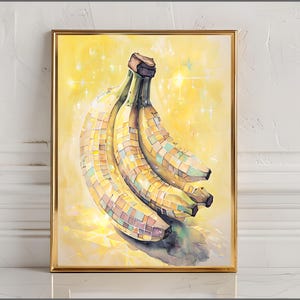 Retro Banane Disco Ball Print, Küchen Print, Funky Food Wohnkultur, Küche Wandkunst, Preppy Zitrusfrüchte Wandkunst, DIY Dekor, Geschenk für Sie
