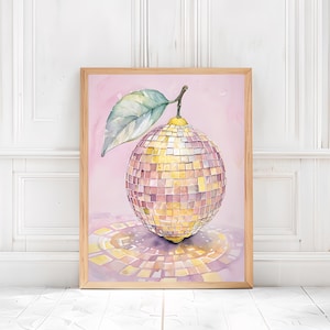Retro Zitrone Disco Ball Print, Küchendruck, Funky Food Home Decor, Küche Wandkunst, Adrette Zitrusfrüchte Wandkunst, DIY Dekor, Geschenk für Sie