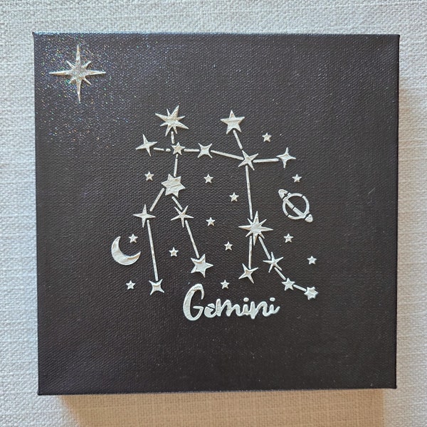 Wall decor, 3-D mixed media constellation of Gemini, original wall art on canvas
