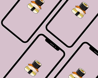 Sushi Smiles: Adorable Handdrawn iPhone Wallpaper