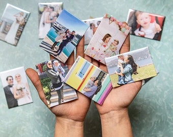 Set di 9 magneti fotografici personalizzati - Magneti rettangolari in metallo / Decorazione personalizzata per frigorifero / Regalo perfetto per coppie e compleanni