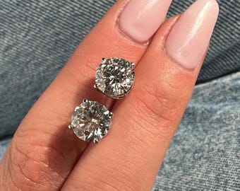 3.00 Ct Round Cut Diamond Stud Earrings | Natural HPHT VVS1 Certified | 925 Silver 14K White Gold Plated | Handmade | Screwback