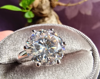 7.12 Ct Round Brilliant Cut White Diamond Solitaire Ring | HPHT Earth-Mined Diamond | 925 Sterling Silver 6-Prong Luxury Engagement Ring