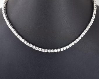 4mm 14-22'' Diamond Tennis Necklace | Rare Sparkling Tennis Chain | Excellent Luster | 925 Sterling Silver | Dainty Choker Gift for Her