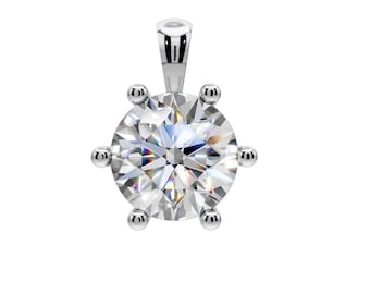 2.65 Ct Round Cut Diamond Pendant Necklace | 6 Prong Solitaire Pendant | Natural Earth Mined Diamond | 925 Silver | Gift for Her