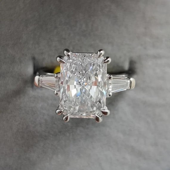 Radiant Cut 6.50 Ct Diamond Trilogy Ring | Earth-Mined HPHT White Diamonds | 925 Silver 14K Gold Plated | Three Stone Engagement Ring |