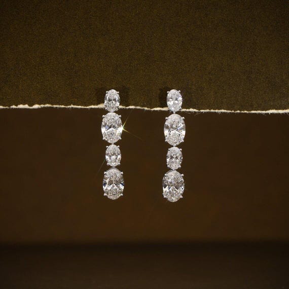 5.95 CT Oval Cut Diamond Drop Earrings in 925 Silver | Luxury Dangle Earrings | Statement Earrings | Wedding & Gift Jewelry by Kesh Gemstone